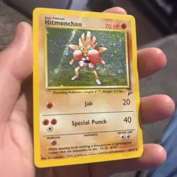 Hitmonchan 8/130 Holo Rare Pokemon 2000 Base Set 2 MP With SWIRL - Image 2