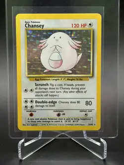 Pokemon Chansey 3/102 Base Set Unlimited Holo WOTC Vintage TCG Card 003/102 Rare - Image 1