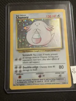Pokemon Chansey 3/102 Base Set Unlimited Holo WOTC Vintage TCG Card 003/102 Rare - Image 1