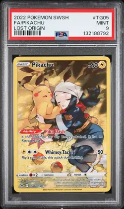 2022 POKEMON SWORD & SHIELD LOST ORIGIN #TG05 FULL ART/PIKACHU PSA 9 - Image 1