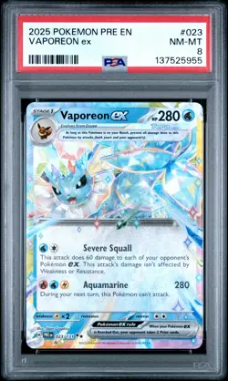 PSA NM-MT 8 - 2025 POKEMON PRISMATIC EVOLUTIONS 023 VAPOREON ex - Image 1