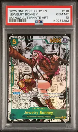 2025 One Piece OP12 En Jewelry Bonney Manga Alternate Art #118 PSA 10 Gem Mint - Image 1