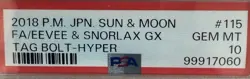 Pokemon Eevee & Snorlax GX Rainbow Hyper Rare 115/095 Tag Bolt PSA 10 Gem Mint - Image 2