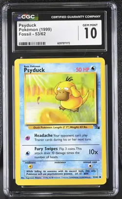 CGC 10 GEM MINT Psyduck 1999 Fossil 53/62 Pokemon Card - Image 1