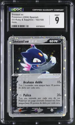 CGC 9 MINT Sneasel ex 2004 EX Ruby & Sapphire 103/109 Holo SPANISH Pokemon Card - Image 1