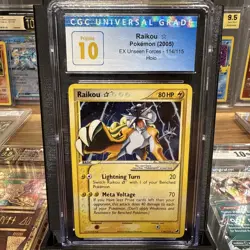 CGC Pristine 10 Raikou 2005 EX Unseen Forces Holo Pokemon Card 114/115 - Image 1