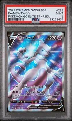 2022 POKEMON SWSH BLACK STAR PROMO 229 FULL ART/MEWTWO V POKEMON GO ETB PSA 9 - Image 1