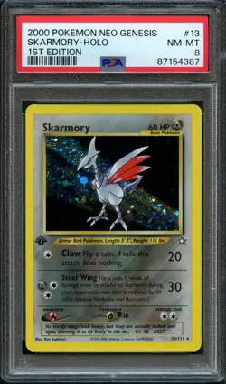 Pokemon 1st Edition HOLO 2000 SKARMORY Neo Genesis PSA 8 NM-MINT - Image 1