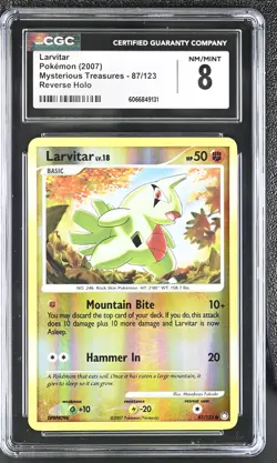 CGC 8 Larvitar 2007 Mysterious Treasures 87/123 Reverse Holo Pokemon Card - Image 1