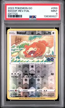 Psa 9 Pokemon 2022 Pokemon GO Bidoof (Ditto) Unpeeled #059 Rev Foil Mint - Image 1