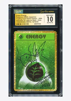 Pokemon CGC 10 GEM AUTO 10 Grass Energy Holo Yoshinobu Saito 2023 #GRA CLF JPN - Image 1