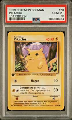 PSA 10 Pikachu 58/102 Pokemon 1st Edition Base Set GERMAN 1999 - Image 1