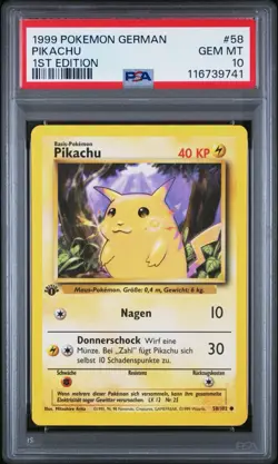 1999 Pokemon GERMAN 1st Edition Base Set Pikachu 58/102 PSA 10 GEM MINT - Image 1