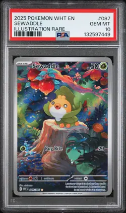 2025 POKEMON WHT EN-WHITE FLARE ILLUSTRATION RARE #087 SEWADDLE PSA 10 - Image 1
