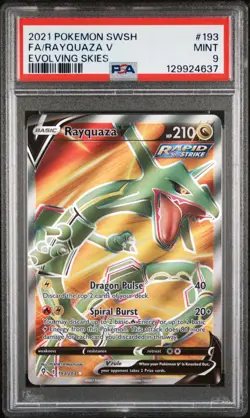 PSA 9 RAYQUAZA V 193 EVOLVING SKIES SWORD & SHIELD POKEMON MINT - Image 1