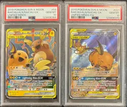 SEQUENTIAL PSA 10 RAICHU & ALOLAN RAICHU GX 221 UNIFIED MINDS SUN & MOON POKEMON - Image 1