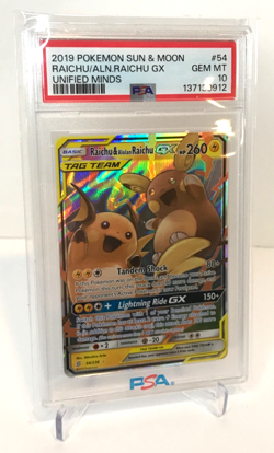 2019 POKEMON SUN & MOON UNIFIED MINDS 54/236 RAICHU & ALOLAN RAICHU GX - PSA 10 - Image 3