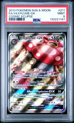 2019 Pokemon Sun & Moon Full Art Vileplume GX Cosmic Eclipse #211 PSA 9 Mint - Image 1