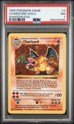 Charizard 1999 Pokemon Base Set Shadowless PSA 7 #4 - Image 1