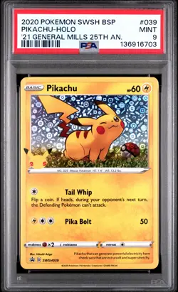 2020 POKEMON SWSH PROMO GENERAL MILLS 25TH ANNIVERSARY #039 PIKACHU-HOLO PSA 9 - Image 1