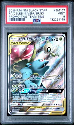 2019 Pokemon Black Star Full Art Celebi & Venusaur GX Promo Tag #SM167 PSA 9 - Image 1