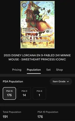 2025 Disney Lorcana Fabled Minnie Mouse Sweetheart Princess Iconic #241 PSA 10 - Image 3