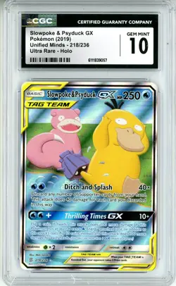CGC GEM MINT 10 Slowpoke & Psyduck GX (Alt Full Art) 218/236 Sm-Unified Minds - Image 1