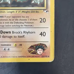 Pokemon Vintage Non-Holo Rare Brock's Rhyhorn Gym Heroes 22/132 HP WotC - Image 4