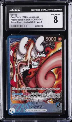 2025 ONE PIECE JAPANESE PROMO CARDS BASE SHOP LTD COLLECTION VOL 1 USOPP CGC 8 - Image 1