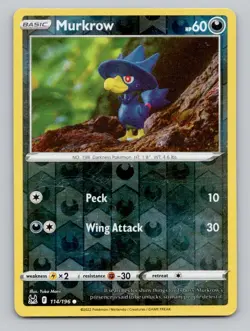 Reverse Holo Murkrow #114/196 Common SWSH11: Lost Origin Pokemon - Image 1