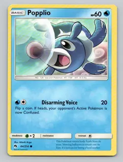 Pokemon Popplio (64) #64/214 Common SM - Lost Thunder Pokemon - Image 1