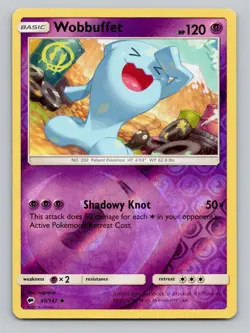 Reverse Holo Wobbuffet #49/147 Uncommon SM - Burning Shadows Pokemon - Image 1