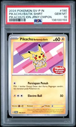 2024 POKEMON INDONESIAN SV-P PROMO #190 PIKACHU IN BATIK SHIRT PSA 10 - Image 1