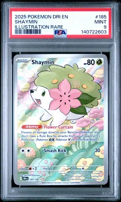 2025 POKEMON DRI EN-DESTINED RIVALS ILLUSTRATION RARE #185 SHAYMIN PSA 9 - Image 1
