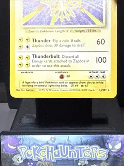 Pokemon Card Zapdos 16/102 Base Set Holo Rare WOTC Played 2 - Image 3