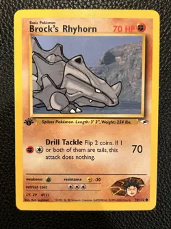 1st Edition Brock’s Rhyhorn 70/132 Vintage Pokemon Card- Gym Heroes - Image 1