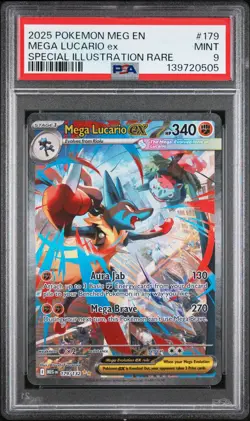 2025 POKEMON MEGA EVOLUTION SPECIAL ILLUSTRATION RARE #179 MEGA LUCARIO EX PSA 9 - Image 1