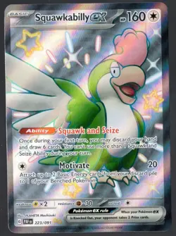 Pokemon TCG Shiny Squawkabilly ex 223/091 Paldean Fates Full Art Shiny Rare Holo - Image 1
