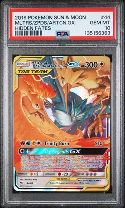 2019 POKEMON SUN & MOON HIDDEN FATES #44 MOLTRES & ZAPDOS & ARTICUNO GX PSA 10 - Image 1