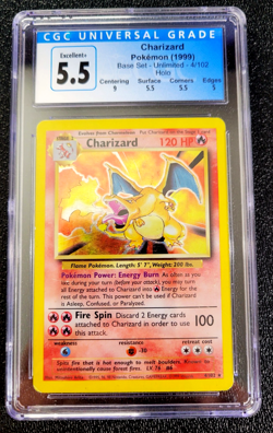 CGC 5.5 EXCELLENT+ 1999 CHARIZARD POKEMON GAME HOLO UNLIMITED BASE SET #4 G4835 - Image 1