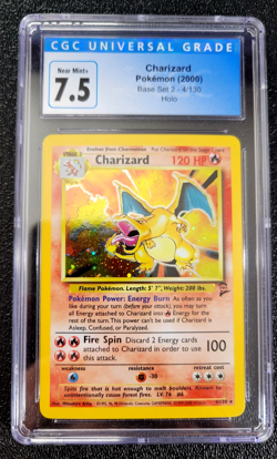 CGC 7.5 NEAR MINT+ 2000 CHARIZARD POKEMON HOLO BASE SET 2 #4 G3069 - Image 1