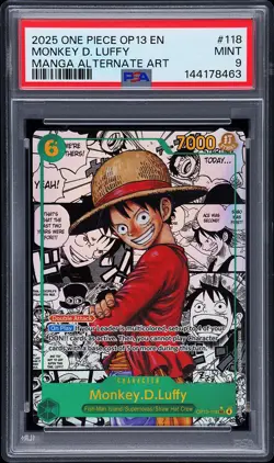 2025 ONE PIECE MANGA ALT ART OP13-118 CARRYING ON HIS WILL MONKEY D. LUFFY PSA 9 - Image 1