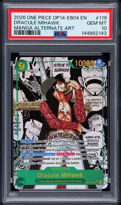2026 ONE PIECE OP14-THE AZURE SEA'S SEVEN MANGA ALT ART DRACULE MIHAWK PSA 10 - Image 1