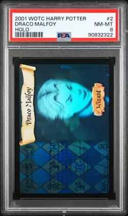 2001 Harry Potter WOTC Base Set Ghost Rare Foil Draco Malfoy 2/116 PSA 8 - Image 1