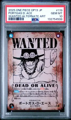 ONE PIECE OP13-119 Portgas D. Ace SEC Alt Art Wanted PSA 10 JPN - Image 1