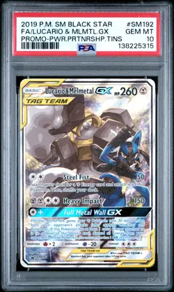 2019 POKEMON SM BLACK STAR PROMO #SM192 FULL ART/LUCARIO & MELMETAL GX PSA 10 - Image 1