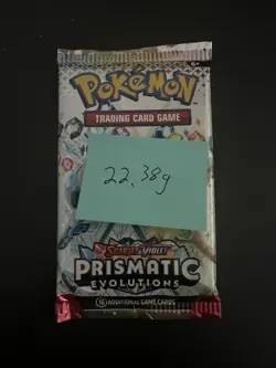22.38g VERY HEAVY Prismatic Evolutions Pokemon Sealed Booster Pack New - Image 3
