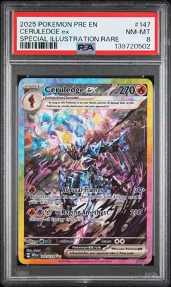 2025 POKEMON PRISMATIC EVOLUTIONS SPECIAL ILLUSTRATION RARE CERULEDGE EX PSA 8 - Image 1