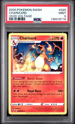 2020 POKEMON SWORD & SHIELD VIVID VOLTAGE #025 CHARIZARD PSA 9 - Image 1