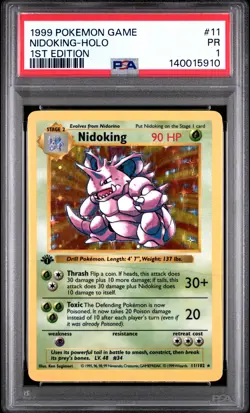 1999 POKEMON BASE SET 1ST EDITION #11 NIDOKING-HOLO PSA 1 - Image 1